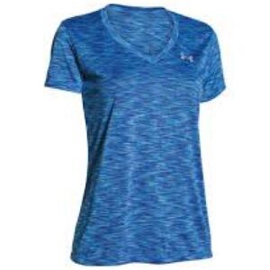 Under Armour Twist V Neck Tee Blue HeatGear Active Top Size L